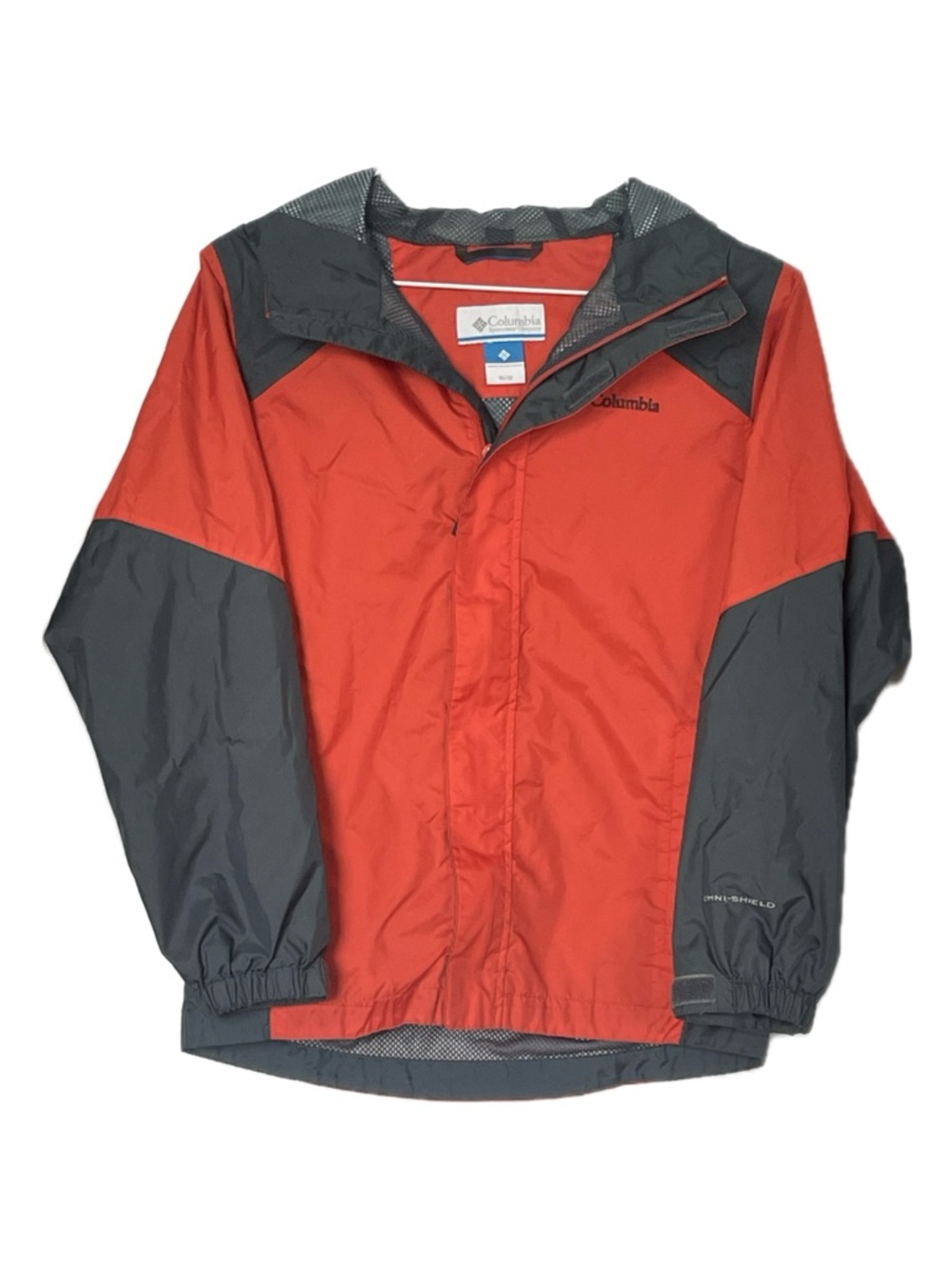 Columbia Boys Raincoat Omni Shield Orange Gray Jacket size Medium 10/12